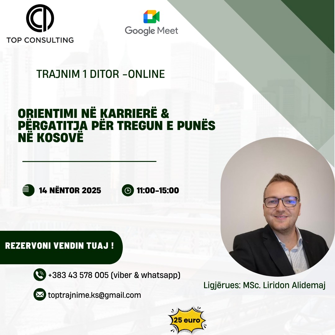 Trajnim online - ORIENTIMI NË KARRIERË & PËRGADITJA PËR TREGUN E PUNËS NË KOSOVË