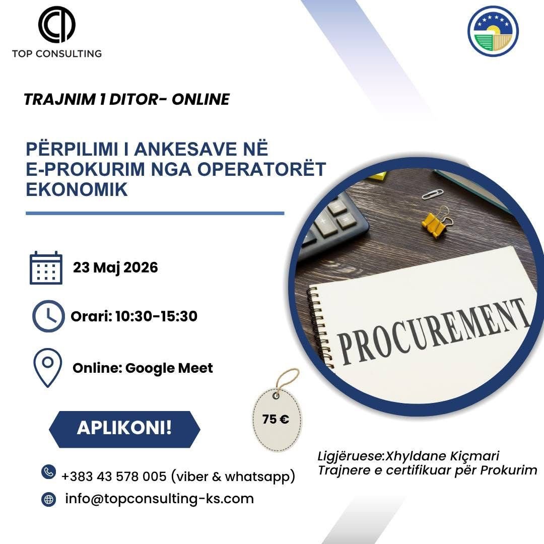TRAJNIM 1 DITOR ONLINE – PËRPILIMI I ANKESAVE NË E-PROKURIM NGA OPERATORËT EKONOMIKË